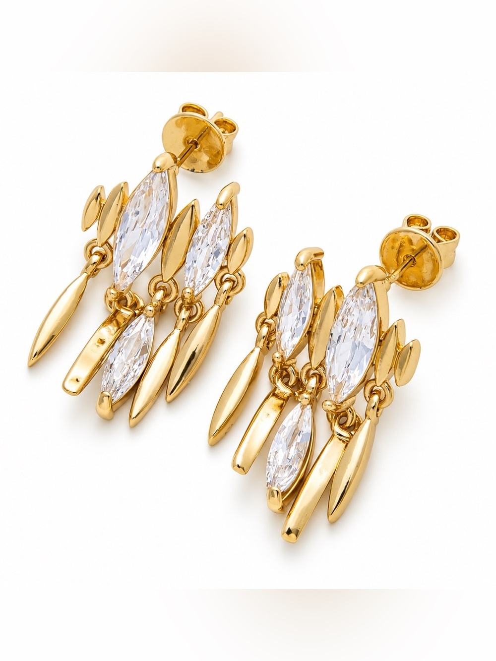 Gold CZ Marquis Sphere Drop Earrings (4501)